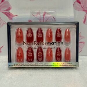 Nail Reformation Press On Nails Red Heart Design Almond Shape 30 Piece Set